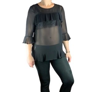 BCBGeneration Black Shear Blouse with lace detail